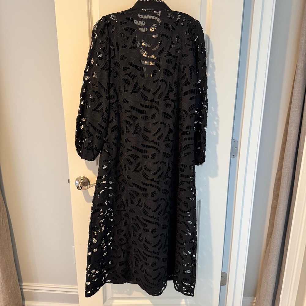 Zara Cotton Embroidery Hollow Out Women's Midi Black Dress | M - Picture 6 of 9